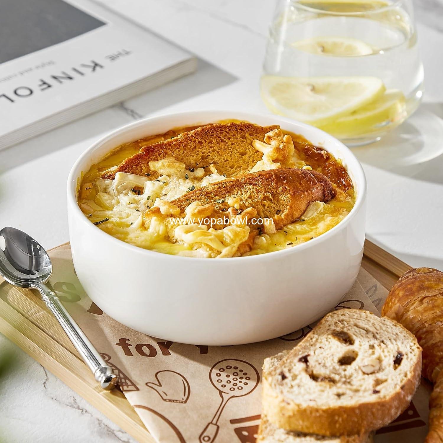 OEM 24 OZ Cereal Soup Oatmeal Bowls Set of 6, Ceramic Serving Bowls, Dishwasher and Microwave Safe, White, Series LUNA Factory