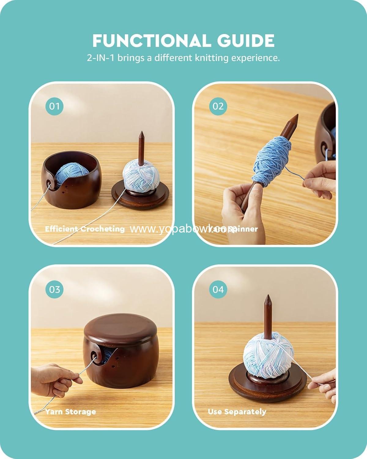 OEM Large Wooden Yarn Bowl with Removable Holder, Crochet Bowl with Lid and Handmade Holes, 2-in-1 for Wool Spinning and Storage (6.3