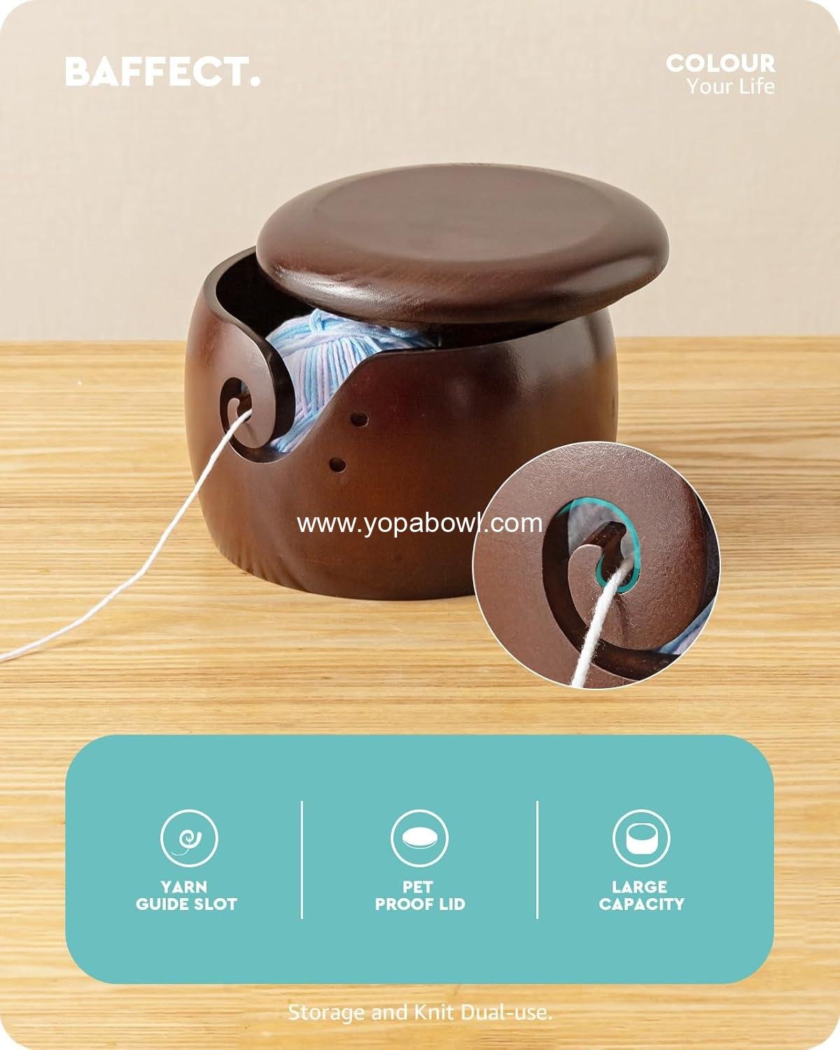 OEM Large Wooden Yarn Bowl with Removable Holder, Crochet Bowl with Lid and Handmade Holes, 2-in-1 for Wool Spinning and Storage (6.3