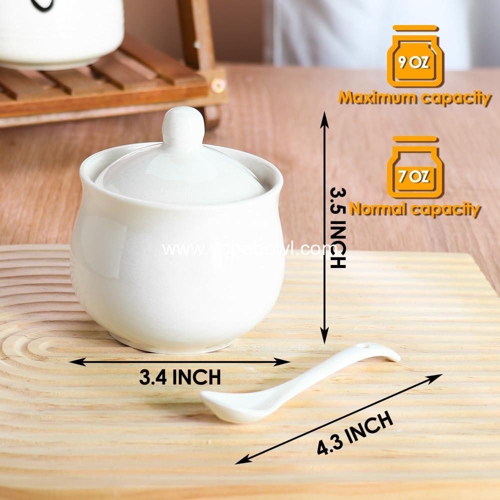Wholesale Ceramic Sugar Bowl with Lid and Spoon, Porcelain Salt Storage Jar, 7 oz White Seasoning Container for Home and Kitchen Factory