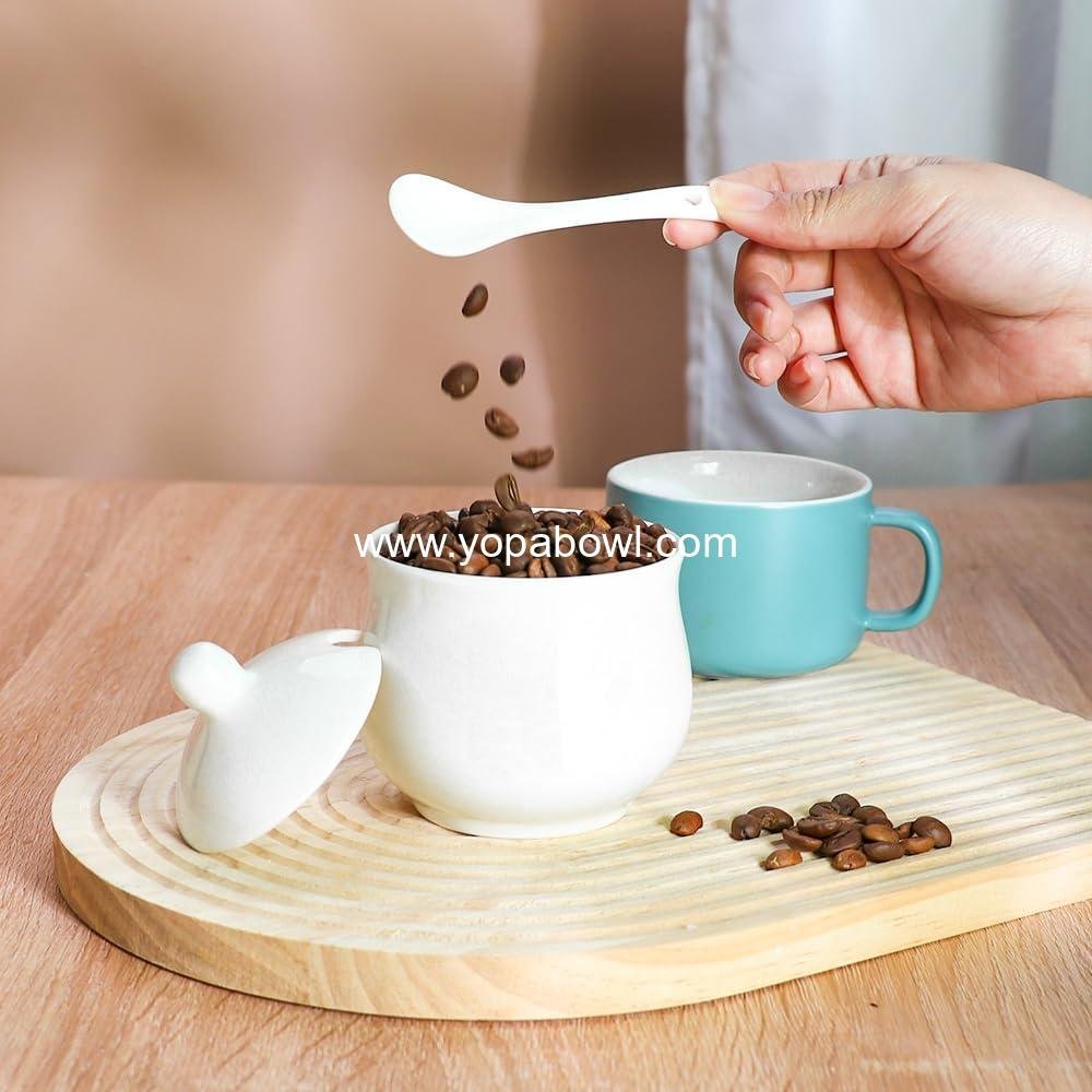Wholesale Ceramic Sugar Bowl with Lid and Spoon, Porcelain Salt Storage Jar, 7 oz White Seasoning Container for Home and Kitchen Factory