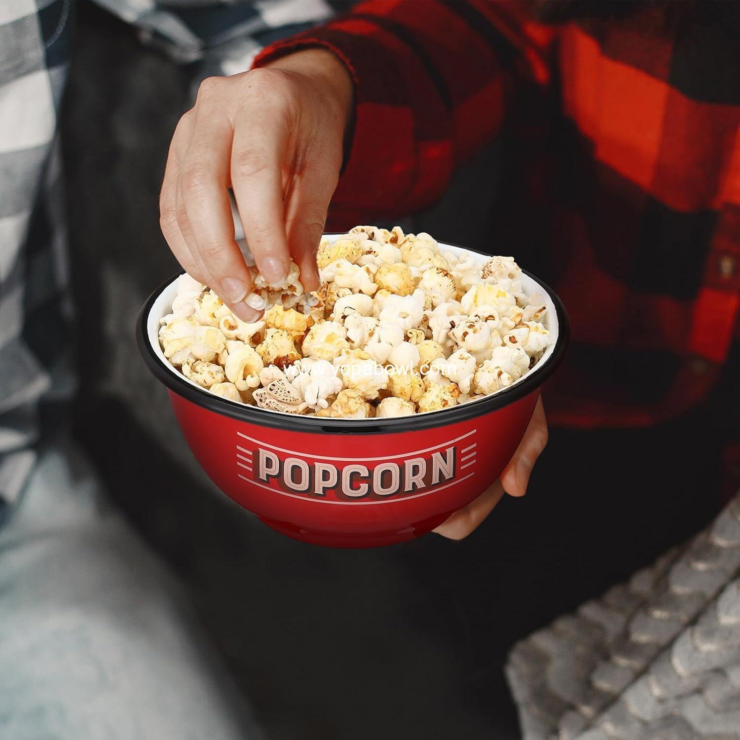 OEM Red Popcorn Bowl Enamelware 1.16 Quart Shatterproof Reusable Serving Bucket Family Container for Movie Night Game Party Factory