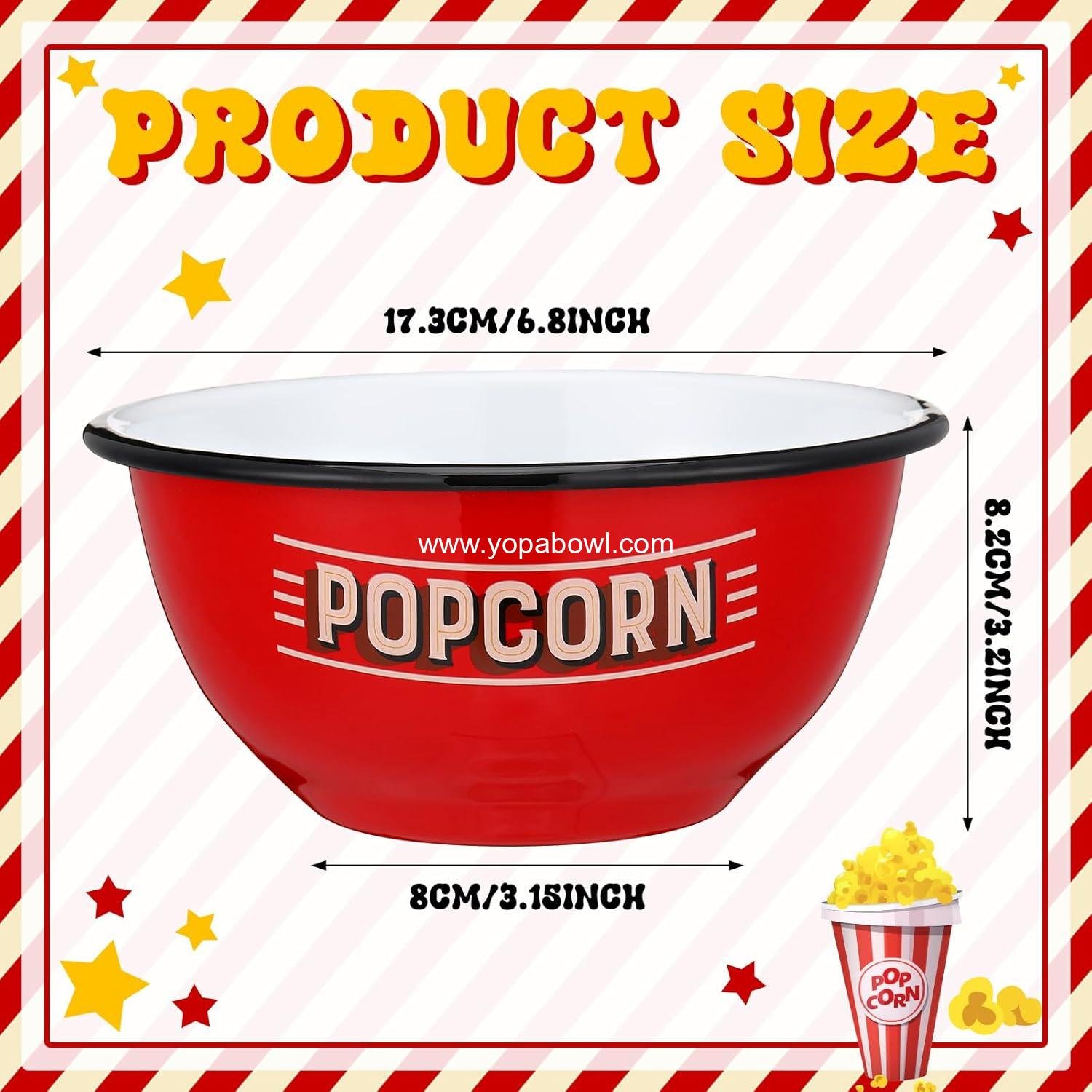 OEM Red Popcorn Bowl Enamelware 1.16 Quart Shatterproof Reusable Serving Bucket Family Container for Movie Night Game Party Factory
