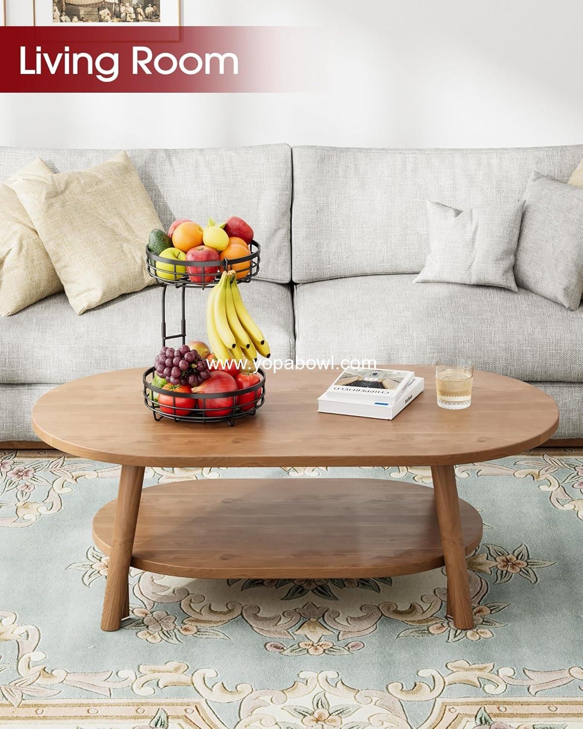 Wholesale 2-Tier Fruit Basket for Kitchen Counter - Large Capacity Fruit Bowl with Detachable Banana Hanger, Rust-Proof Metal Holder for Vegetables and Bread, 10