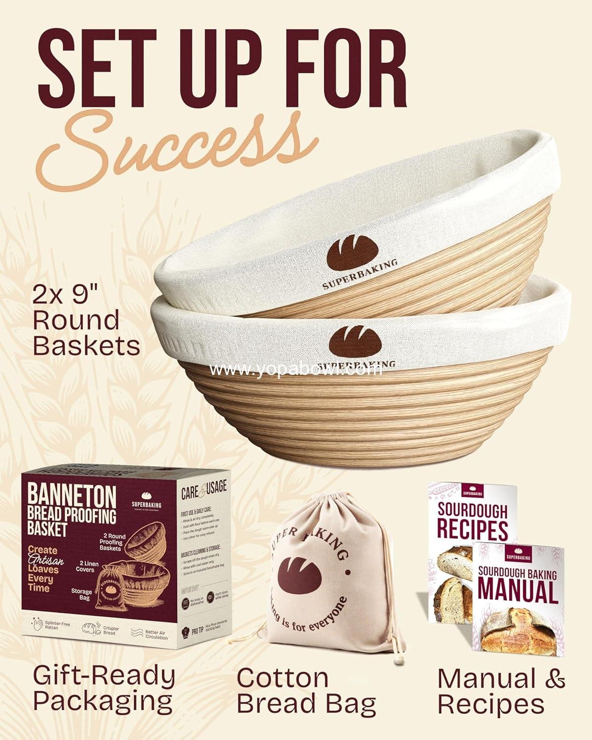 Wholesale Sourdough Bread Proofing Basket Set of 2, 9