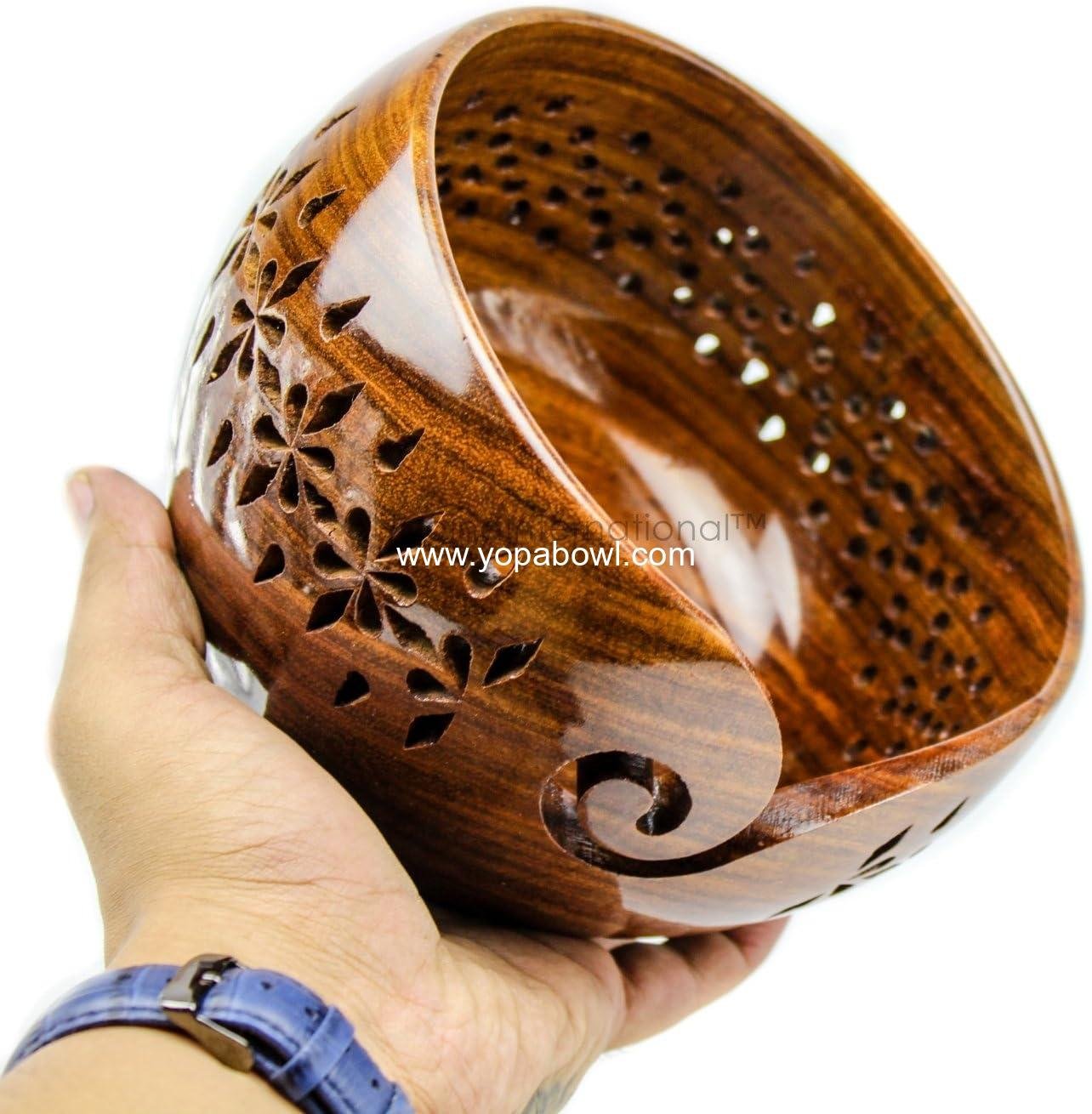 Wholesale Rosewood Wooden Yarn Storage Bowl with Carved Holes & Drills - Large Knitting Crochet Accessories Factory