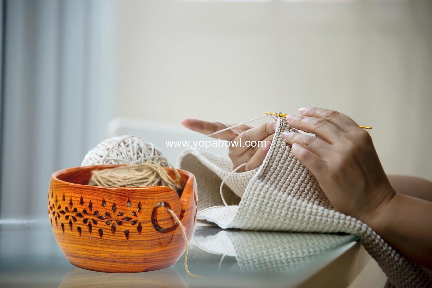 Wholesale Rosewood Wooden Yarn Storage Bowl with Carved Holes & Drills - Large Knitting Crochet Accessories Factory