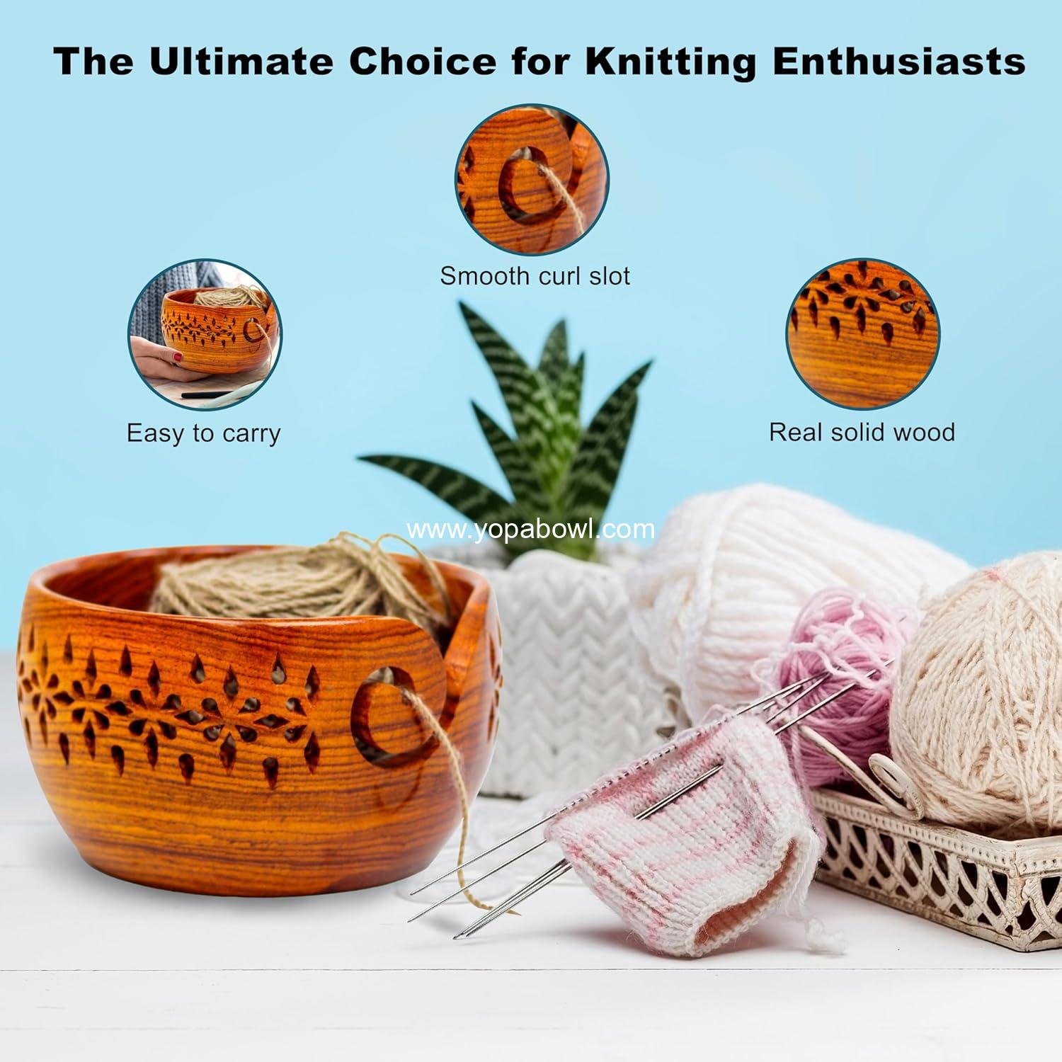 Wholesale Rosewood Wooden Yarn Storage Bowl with Carved Holes & Drills - Large Knitting Crochet Accessories Factory