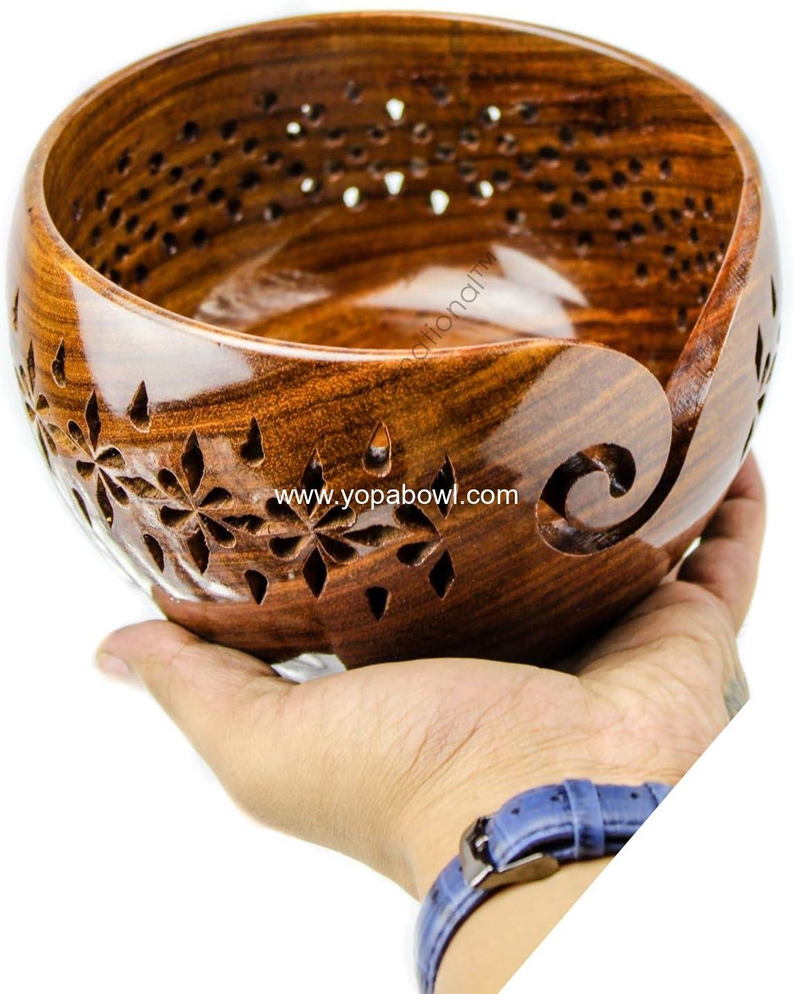 Wholesale Rosewood Wooden Yarn Storage Bowl with Carved Holes & Drills - Large Knitting Crochet Accessories Factory