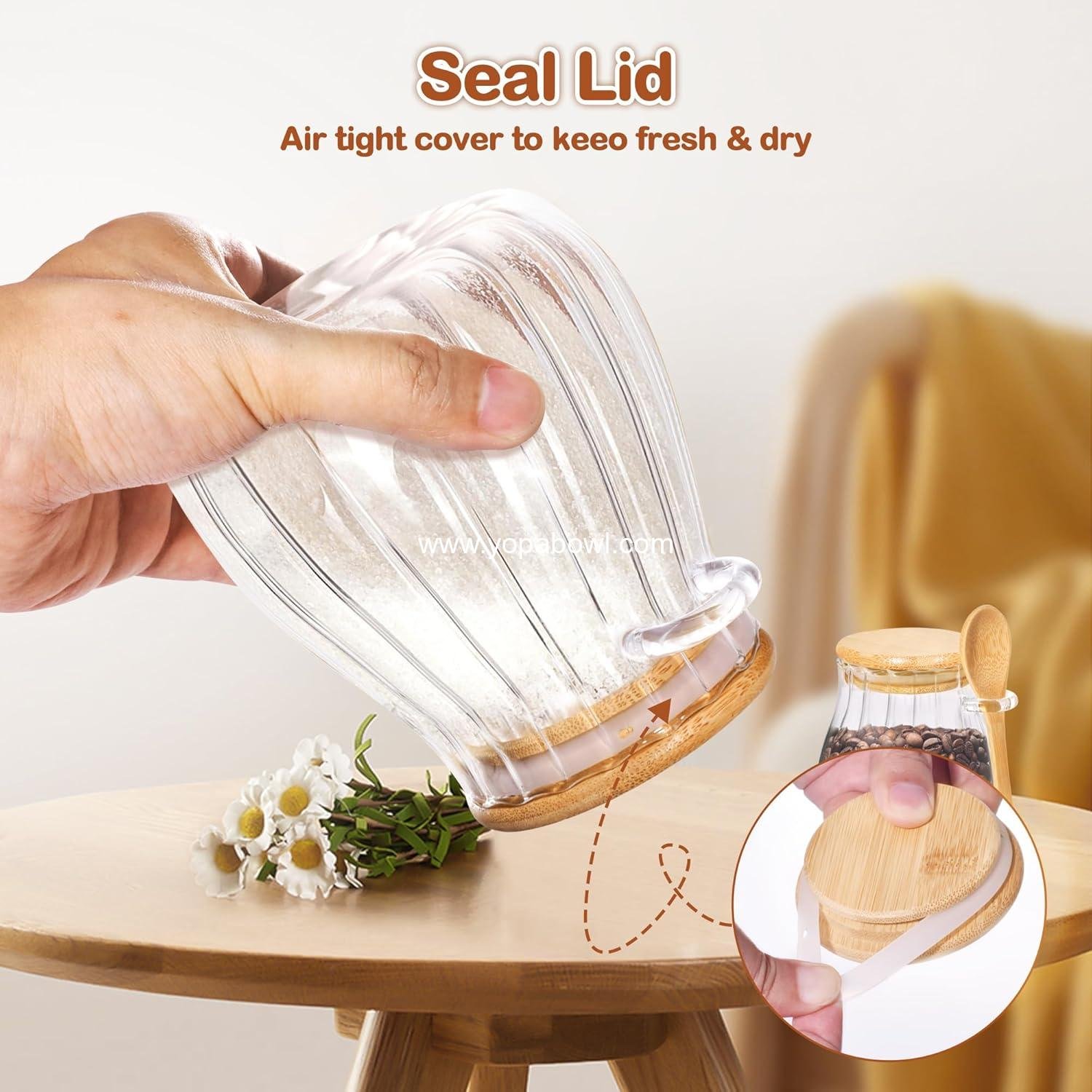 Wholesale 15oz Sugar Container with Bamboo Lid and Spoon, Glass Sugar Bowl for Coffee Bar Accessories and Kitchen Decor - Medium Factory