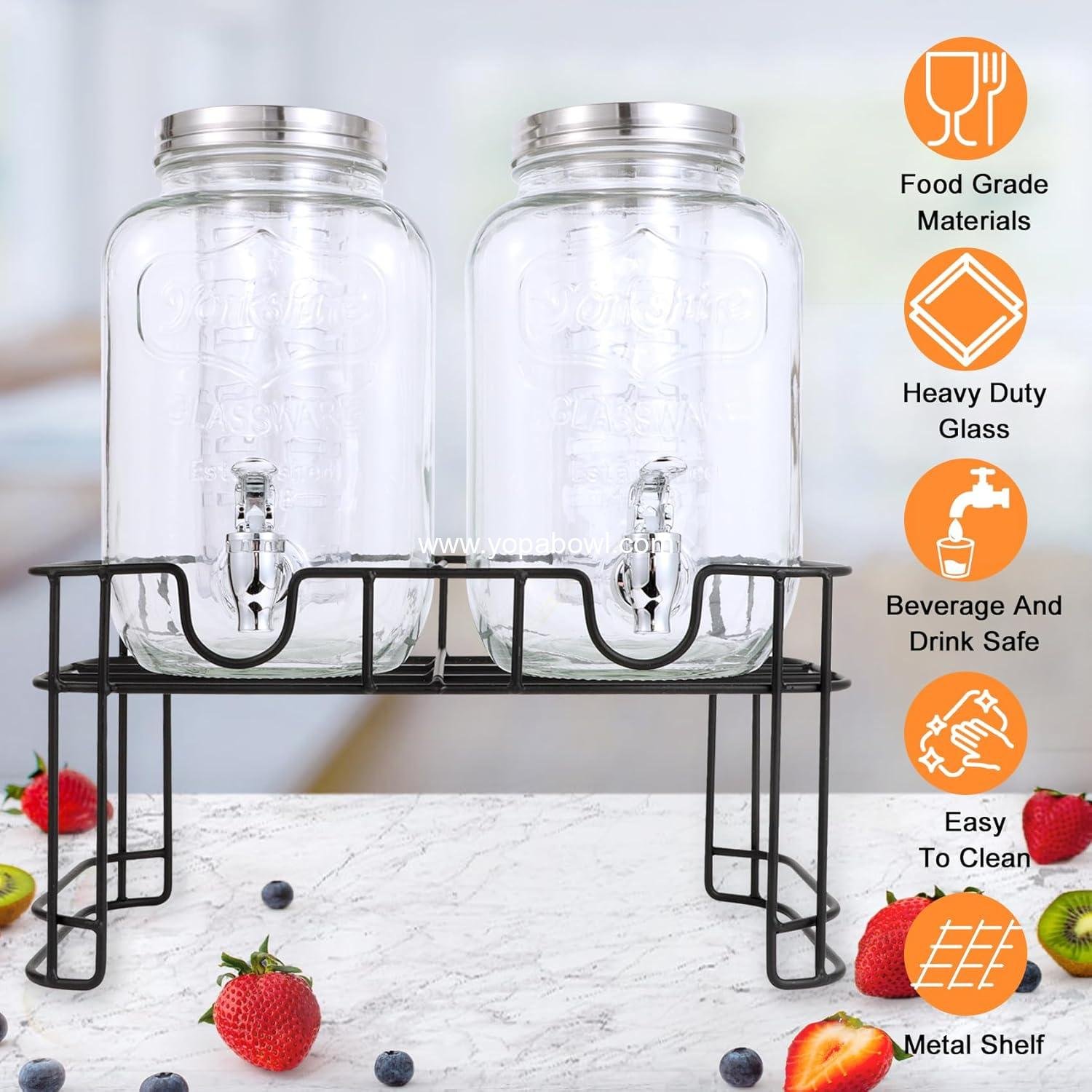 Wholesale 1 Gallon Glass Drink Dispenser Set of 2 with Fruit Infuser and Stand – Perfect for Juice, Beverages, BBQs, Picnics, and Parties - Factory