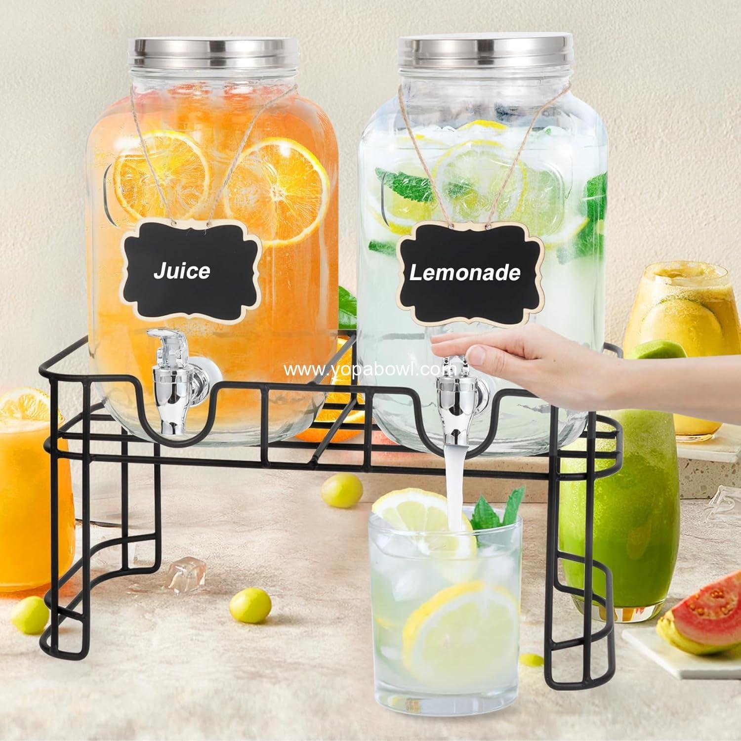 Wholesale 1 Gallon Glass Drink Dispenser Set of 2 with Fruit Infuser and Stand – Perfect for Juice, Beverages, BBQs, Picnics, and Parties - Factory