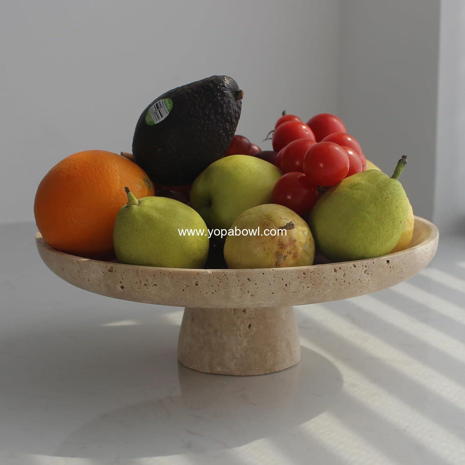 Natural Travertine Fruit Bowl for Kitchen Counter 10.2", Large Decorative Bowl Pedestal for Home Decor, Fruits Holder For Dining Table - Kitchen Organization