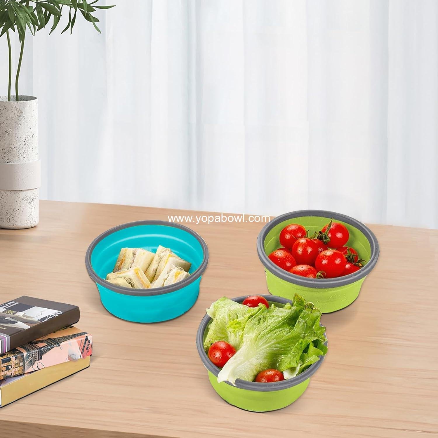 OEM 2 Pcs Collapsible Silicone Bowls with Lids, Foldable Meal Prep Containers, Reusable Food Storage for Camping, RV, Microwave & Freezer Safe - Factory