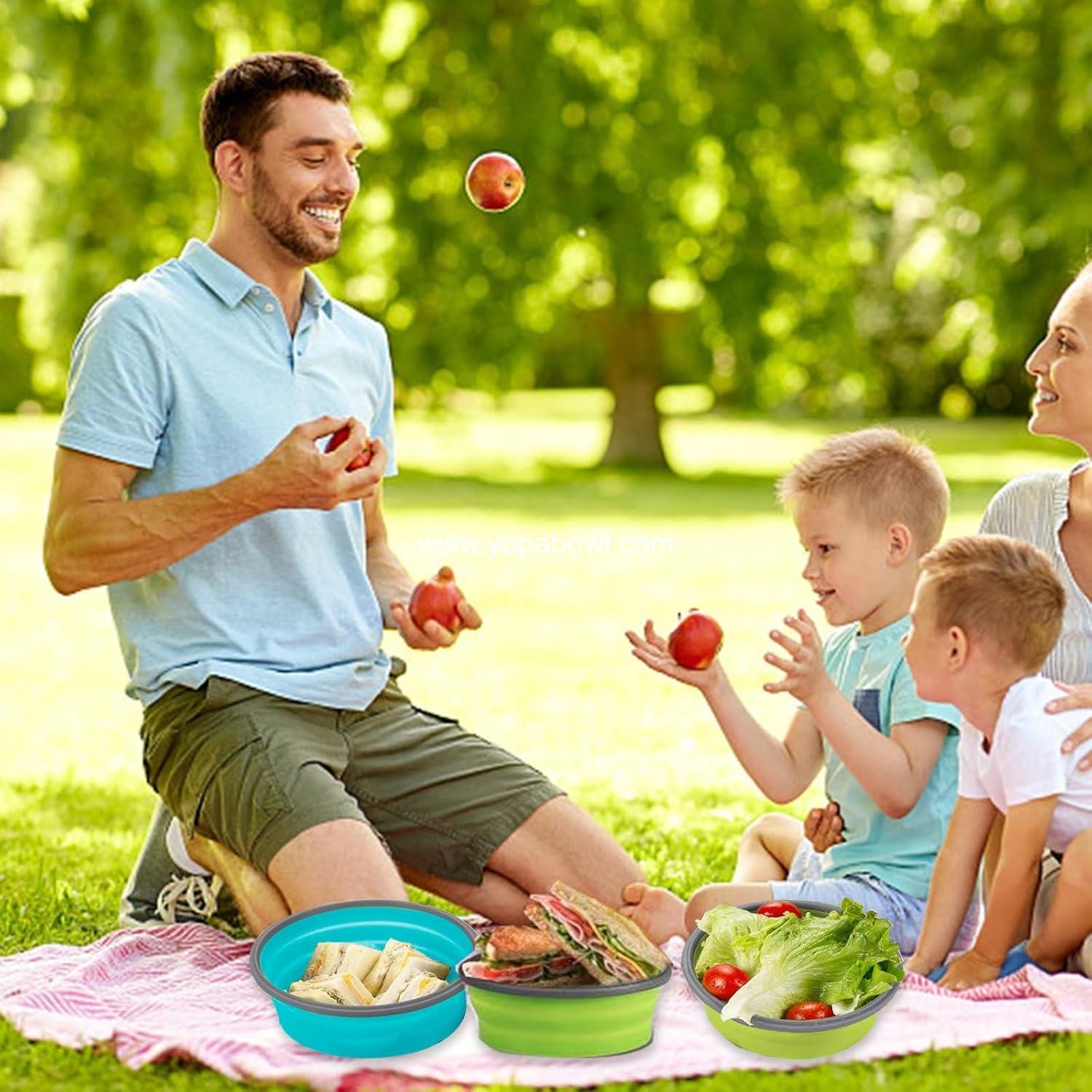 OEM 2 Pcs Collapsible Silicone Bowls with Lids, Foldable Meal Prep Containers, Reusable Food Storage for Camping, RV, Microwave & Freezer Safe - Factory