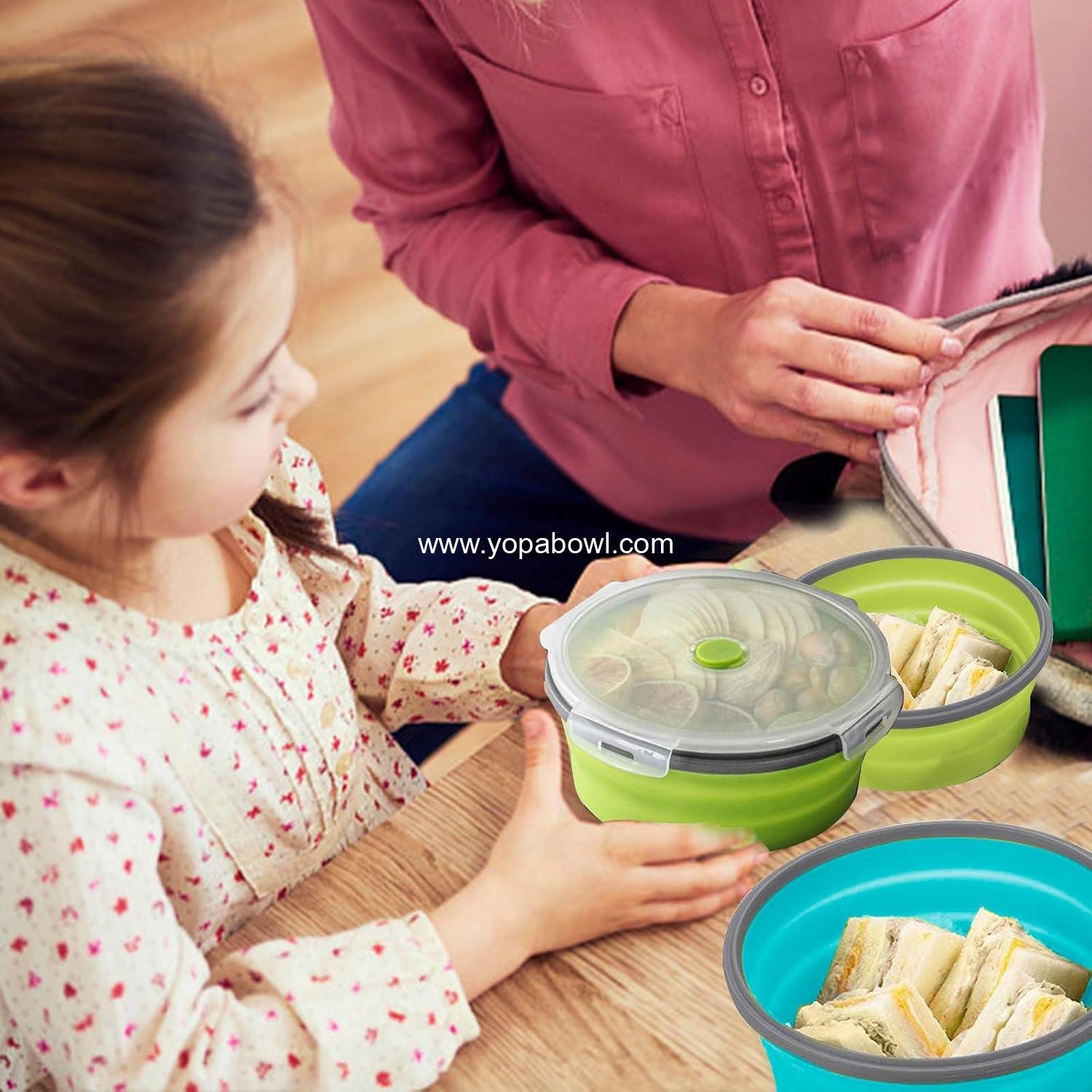 OEM 2 Pcs Collapsible Silicone Bowls with Lids, Foldable Meal Prep Containers, Reusable Food Storage for Camping, RV, Microwave & Freezer Safe - Factory