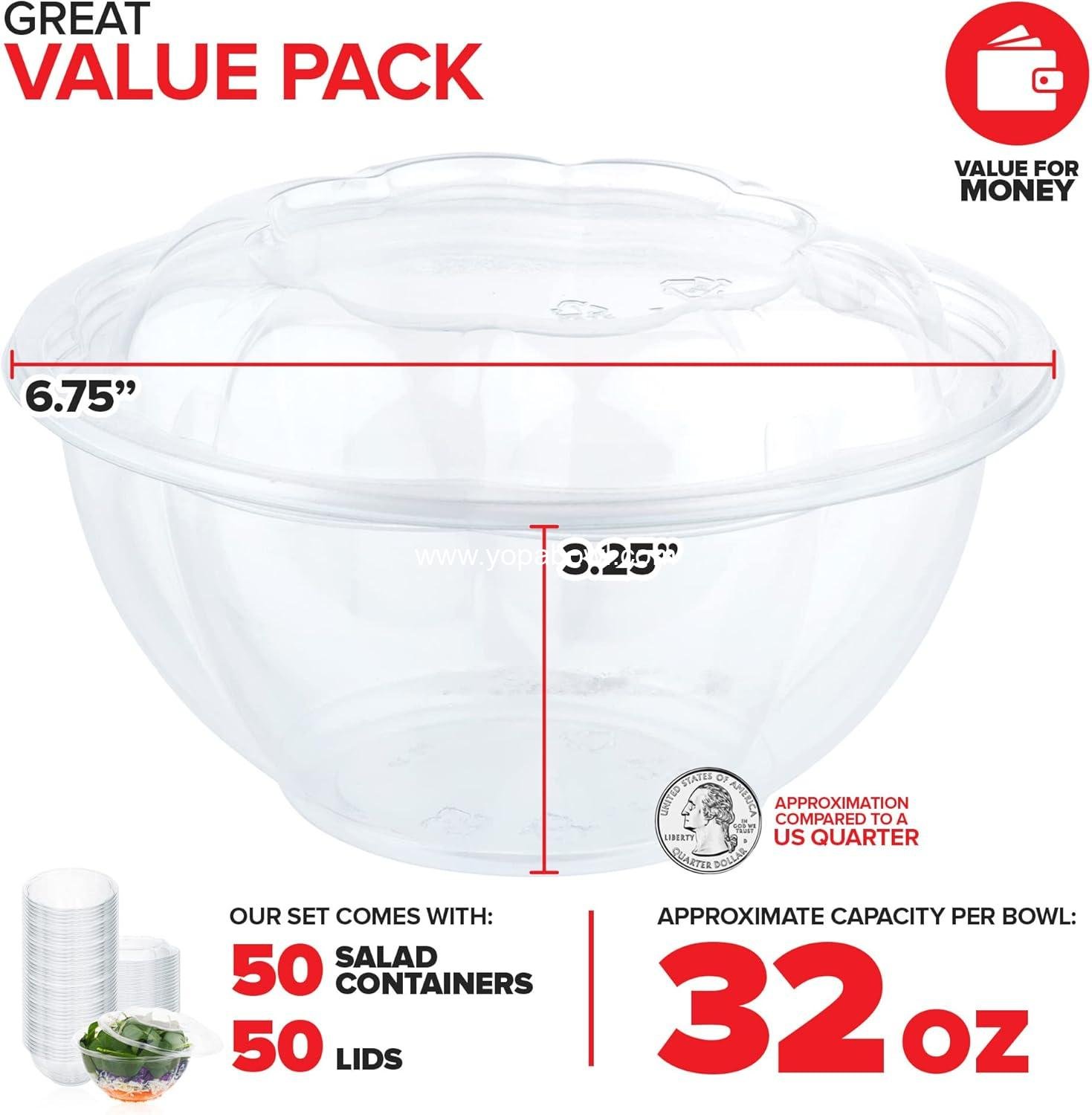 Wholesale 32oz Clear Plastic Salad Bowls with Lids Disposable (50 Pack) Medium Takeout Containers with Snap on Lid for Fruit Salads, Quinoa, Lunch, Meal Prep, Acai Bowls, To-Go Party Containers Factory Wholesale 32oz Clear Plastic Salad Bowls with Lids Disposable (50 Pack) Medium Takeout Containers with Snap on Lid for Fruit Salads, Quinoa, Lunch, Meal Prep, Acai Bowls, To-Go Party Containers Factory