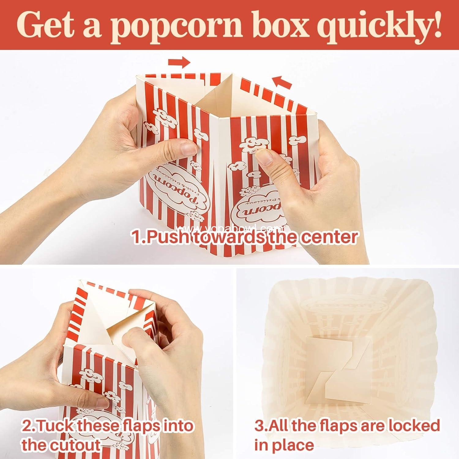 Wholesale 46oz Popcorn Boxes - Easy Assembly Square Bowls for Parties, Halloween, Christmas, and Movie Nights - Disposable Containers for Individual Servings - Factory