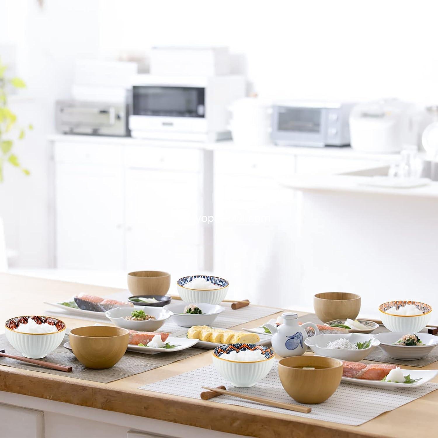 Wholesale Ceramic Rice Bowls 10 oz, Bohemian Style Dinnerware Set, Assorted Serving Bowls for Cereal, Soup, Dessert, Snacks, Fruits, Salsa, Pack of 6 Geometric Pattern - Factory