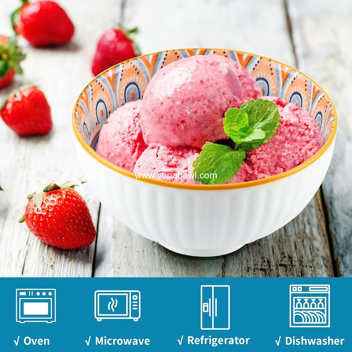 Wholesale Ceramic Rice Bowls 10 oz, Bohemian Style Dinnerware Set, Assorted Serving Bowls for Cereal, Soup, Dessert, Snacks, Fruits, Salsa, Pack of 6 Geometric Pattern - Factory