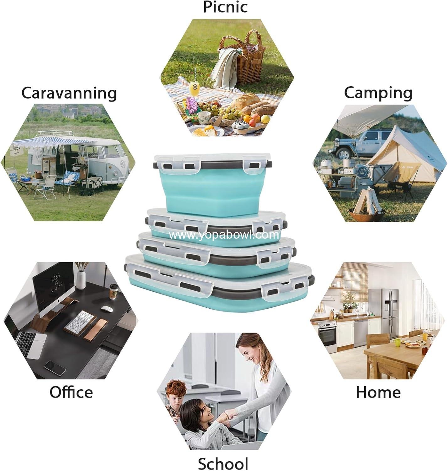 Wholesale 8 Collapsible Silicone Food Storage Containers, RV Collapsible Bowls, Camping Storage Solutions - Factory