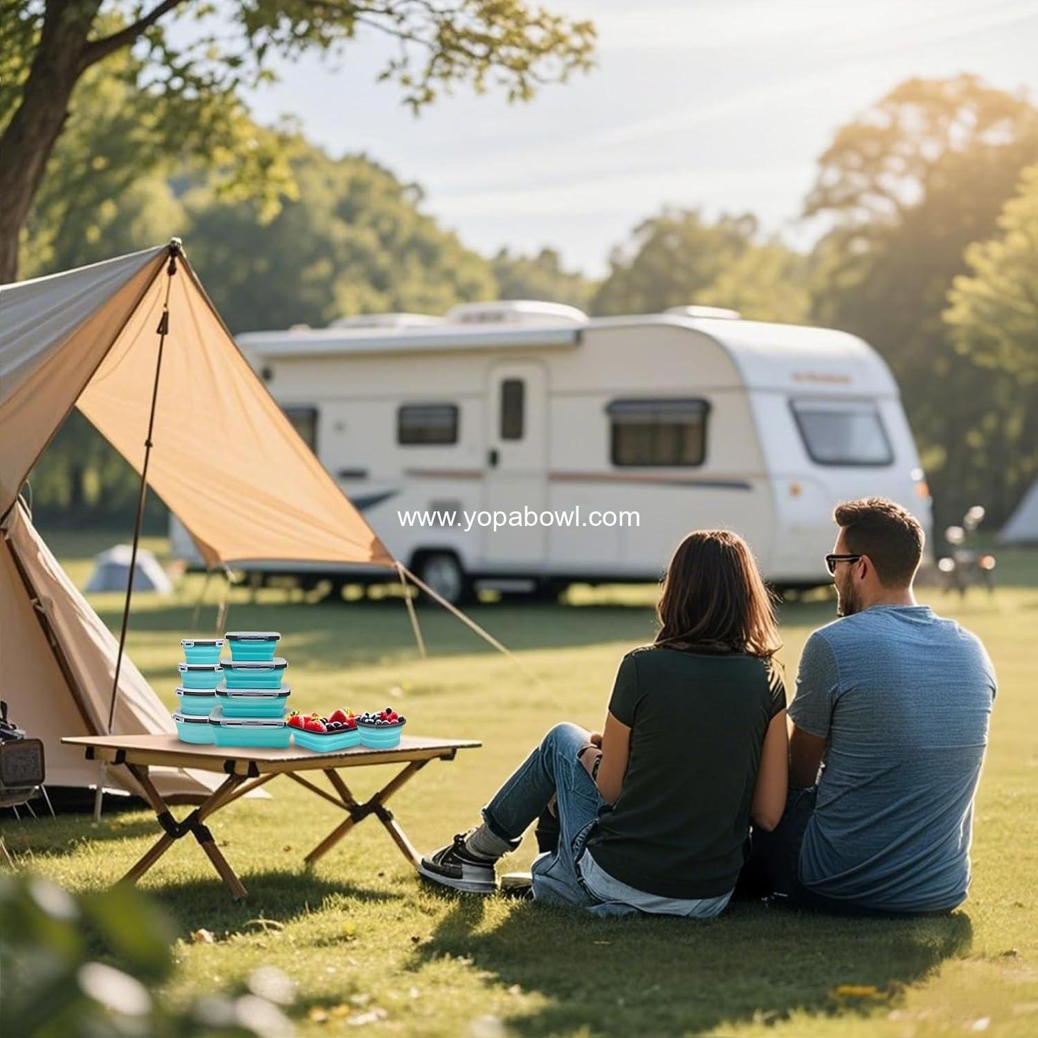 Wholesale 8 Collapsible Silicone Food Storage Containers, RV Collapsible Bowls, Camping Storage Solutions - Factory