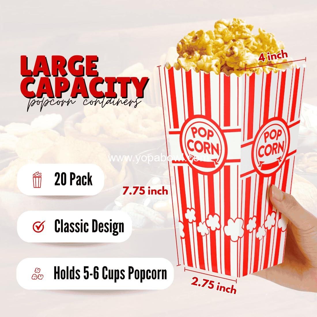 Wholesale 20-Pack Popcorn Boxes, Sturdy 7.75in Tall Popcorn Buckets, Large Capacity Containers, Convenient Movie Night Supplies, Ideal for Families and Parties, Manufacturer Wholesale 20-Pack Popcorn Boxes, Sturdy 7.75in Tall Popcorn Buckets, Large Capacity Containers, Convenient Movie Night Supplies, Ideal for Families and Parties, Manufacturer