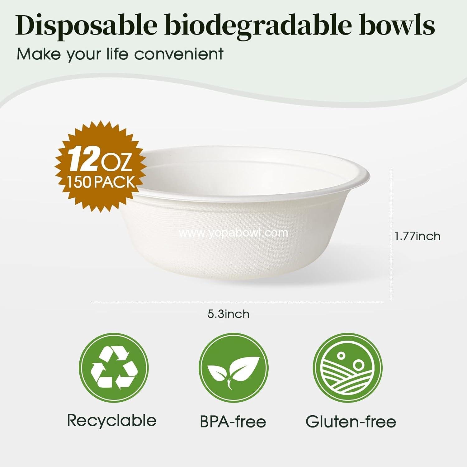 Wholesale 150 Pack 12 oz Heavy-Duty Biodegradable Compostable Paper Bowls Made from Natural Sugarcane Bagasse, Ideal for Salad, Dessert, Milk, Cereal Factory Wholesale 150 Pack 12 oz Heavy-Duty Biodegradable Compostable Paper Bowls Made from Natural Sugarcane Bagasse, Ideal for Salad, Dessert, Milk, Cereal Factory