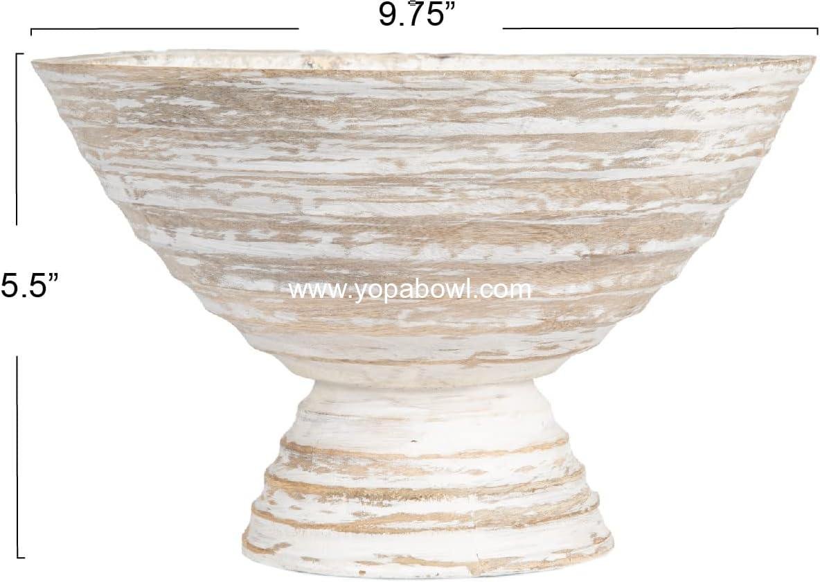 Wholesale Boho Wood Pedestal Serving Bowl, White Wash Finish, 12-Inch Diameter, Factory Wholesale Boho Wood Pedestal Serving Bowl, White Wash Finish, 12-Inch Diameter, Factory