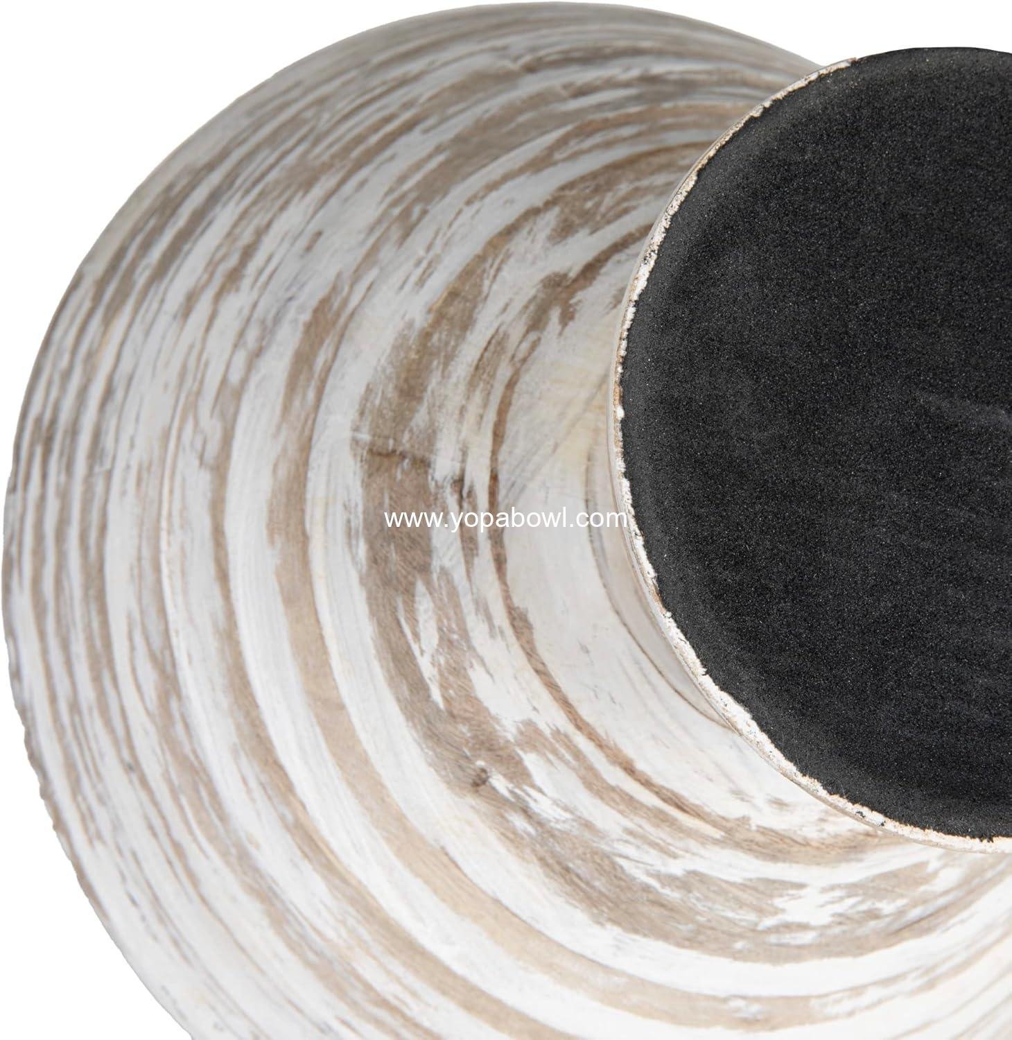 Wholesale Boho Wood Pedestal Serving Bowl, White Wash Finish, 12-Inch Diameter, Factory Wholesale Boho Wood Pedestal Serving Bowl, White Wash Finish, 12-Inch Diameter, Factory