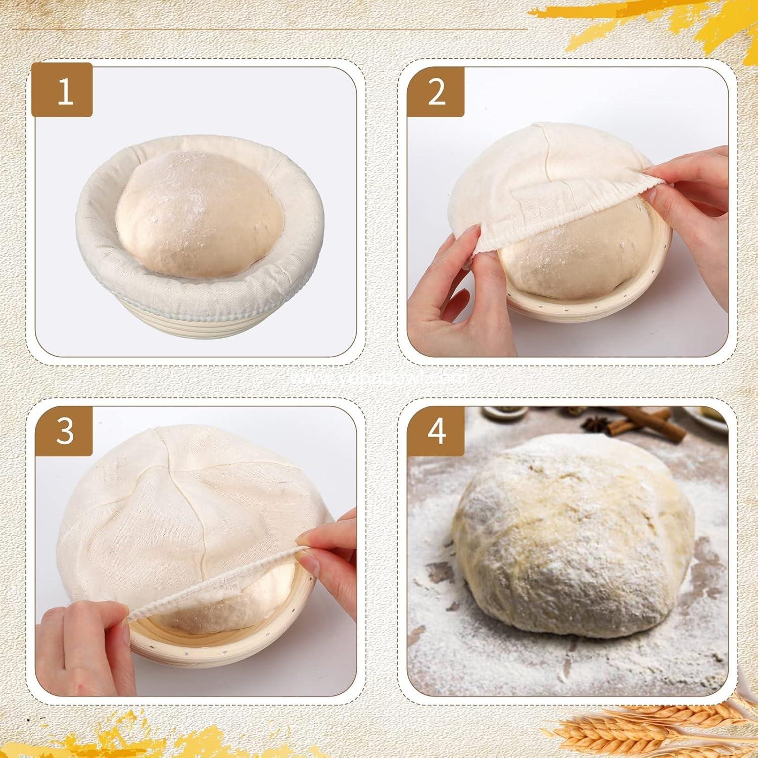 Wholesale 10 Pcs Round Bread Banneton Proofing Basket Set with Liner and Scraper Tool for Sourdough Baking (5 Inch) - Manufacturer Wholesale 10 Pcs Round Bread Banneton Proofing Basket Set with Liner and Scraper Tool for Sourdough Baking (5 Inch) - Manufacturer