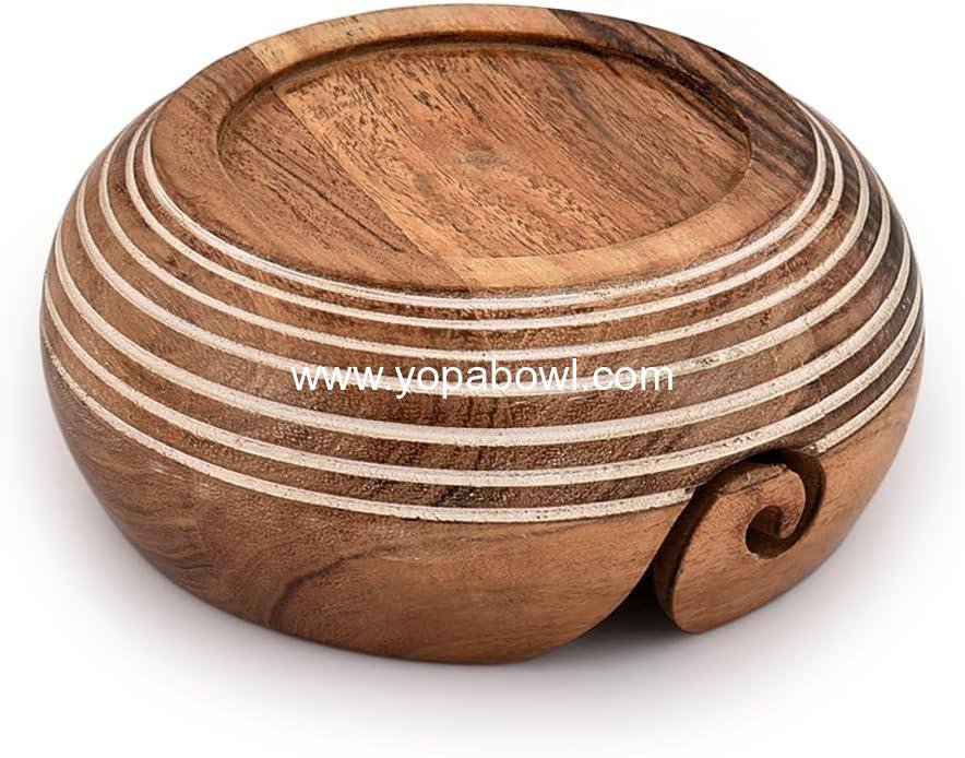 Wholesale Hand Made Yarn Bowl for Crocheting & Knitting - Acacia Wood, 6