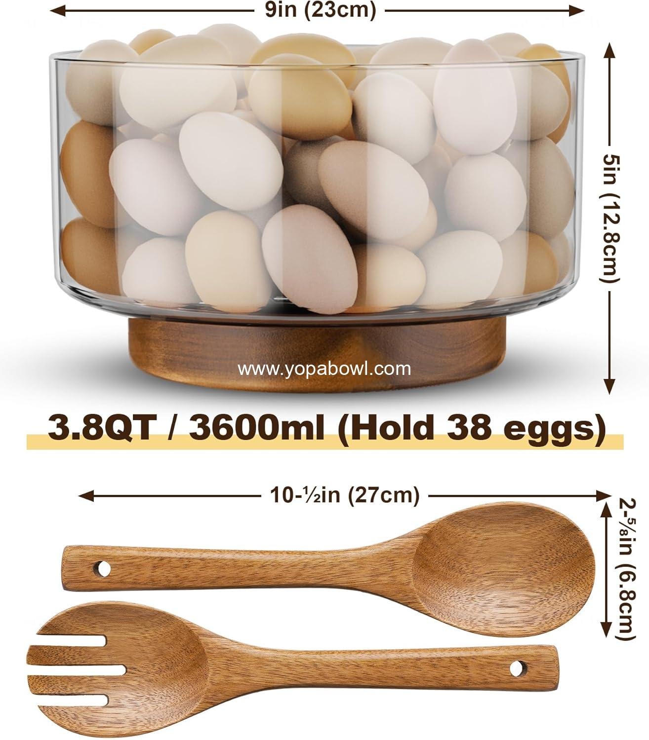 Wholesale Large Glass Salad Bowl with Acacia Wood Tongs - Stable Design, Versatile Serving Dish for Salads & Fruits, Perfect for Gatherings & Daily Dining - Factory