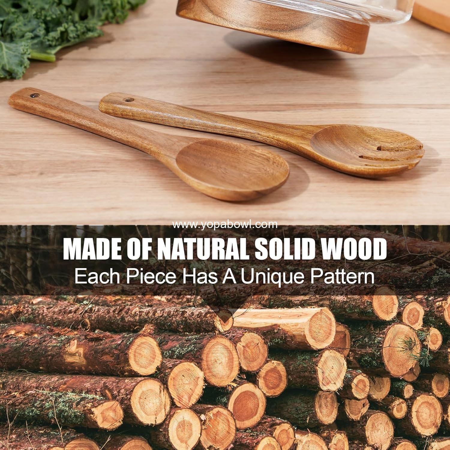 Wholesale Large Glass Salad Bowl with Acacia Wood Tongs - Stable Design, Versatile Serving Dish for Salads & Fruits, Perfect for Gatherings & Daily Dining - Factory