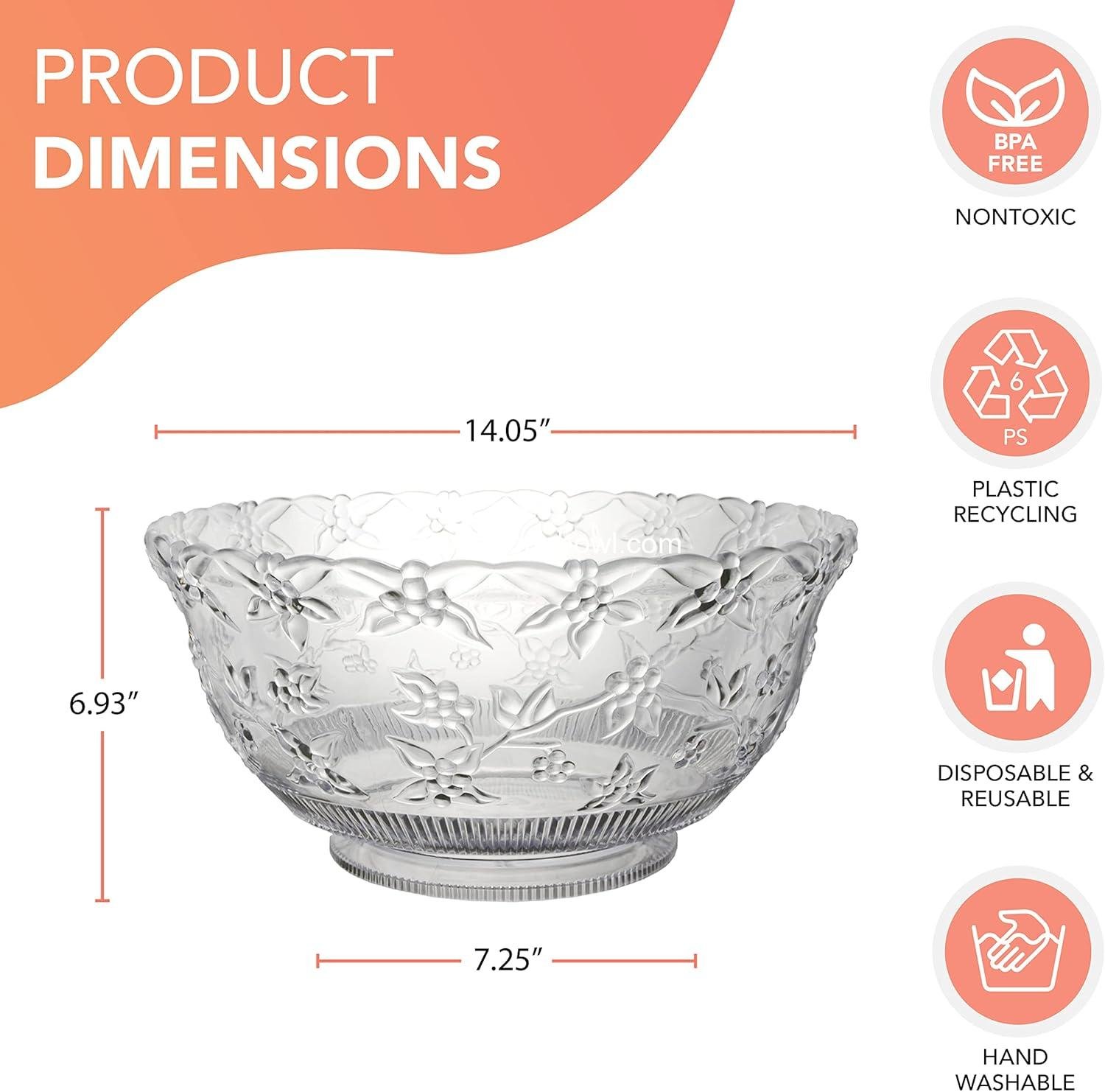 Wholesale Hard Plastic 12-Quart Embossed Punch Bowl Clear - Factory