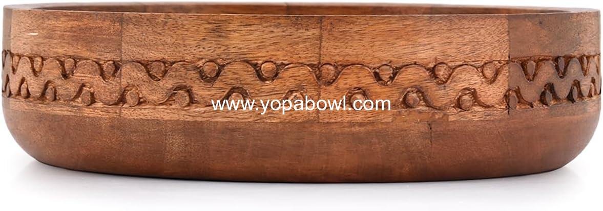 Wholesale Decorative Round Carved Mango Wood Bowl for Centerpiece Decoration, 10