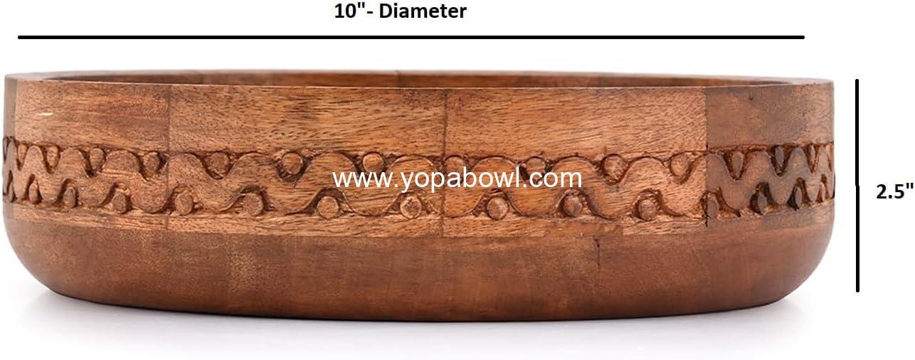 Wholesale Decorative Round Carved Mango Wood Bowl for Centerpiece Decoration, 10