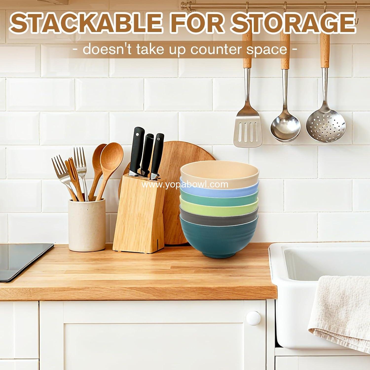 OEM Wheat Straw Bowls - 6 Piece Set 26oz Unbreakable, Microwave & Dishwasher Safe Eco-Friendly Cereal, Soup, Salad, Fruit, Snack & Oatmeal Bowls in 6 Colors, BPA Free, Lightweight Christmas Gifts for All Occasions Factory