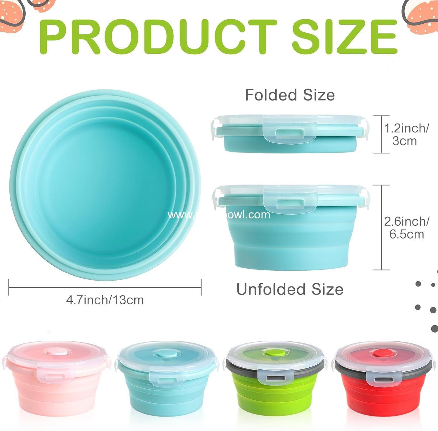 Wholesale Collapsible Silicone Camping Bowls with Lid - 4 Pcs Expandable Lunch Boxes for Hiking and Travel - 12 oz Salad Food Storage Containers (Red, Pink, Blue, Green) - Factory