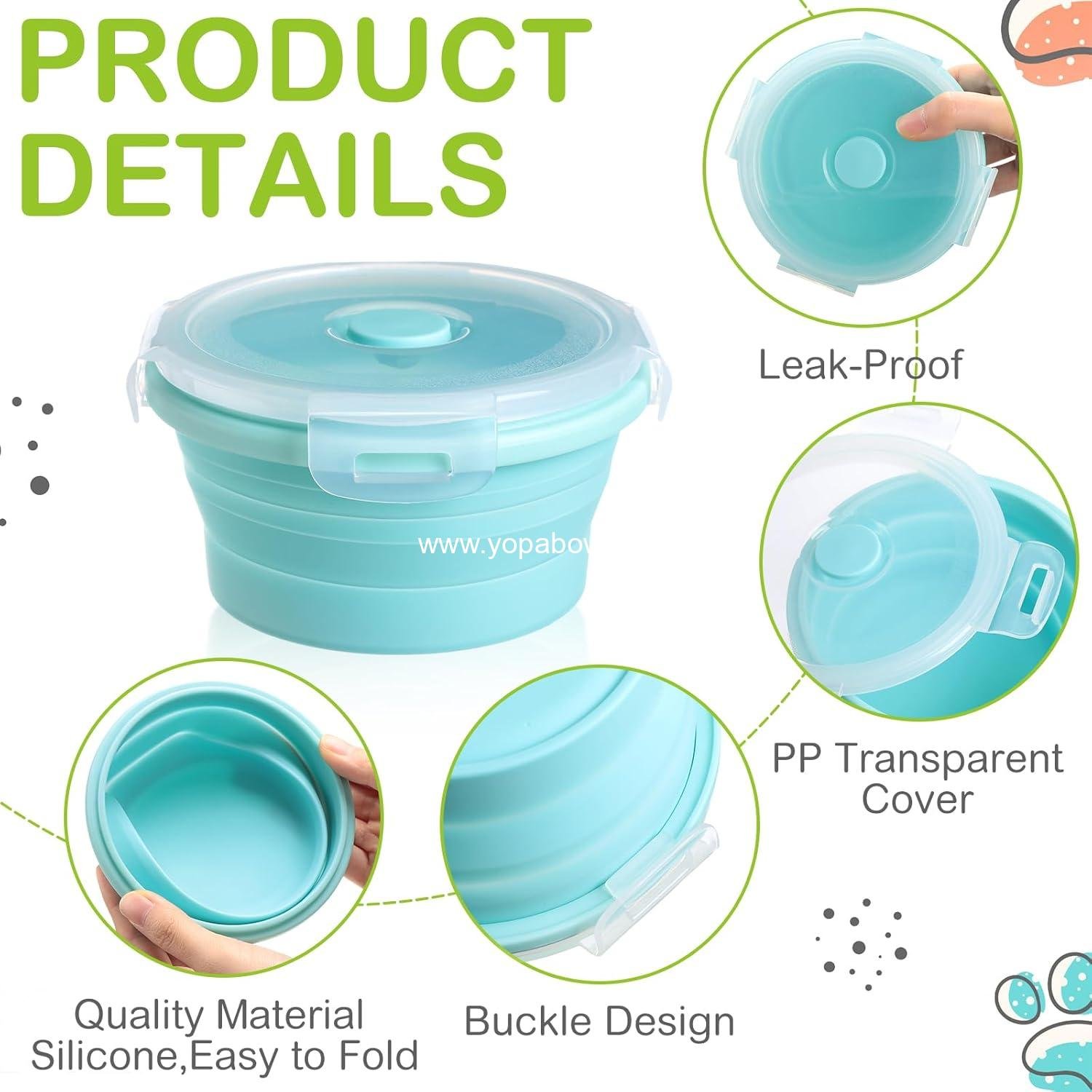 Wholesale Collapsible Silicone Camping Bowls with Lid - 4 Pcs Expandable Lunch Boxes for Hiking and Travel - 12 oz Salad Food Storage Containers (Red, Pink, Blue, Green) - Factory