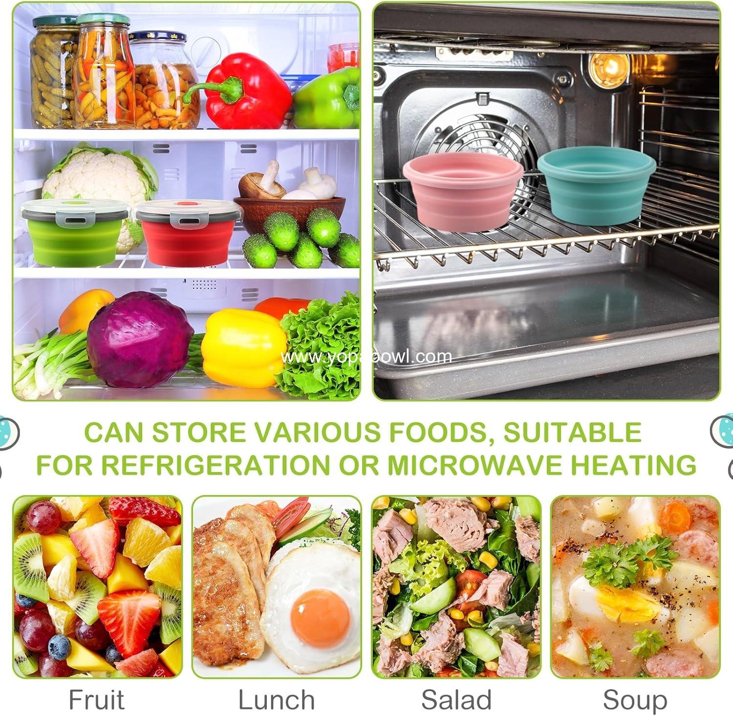 Wholesale Collapsible Silicone Camping Bowls with Lid - 4 Pcs Expandable Lunch Boxes for Hiking and Travel - 12 oz Salad Food Storage Containers (Red, Pink, Blue, Green) - Factory