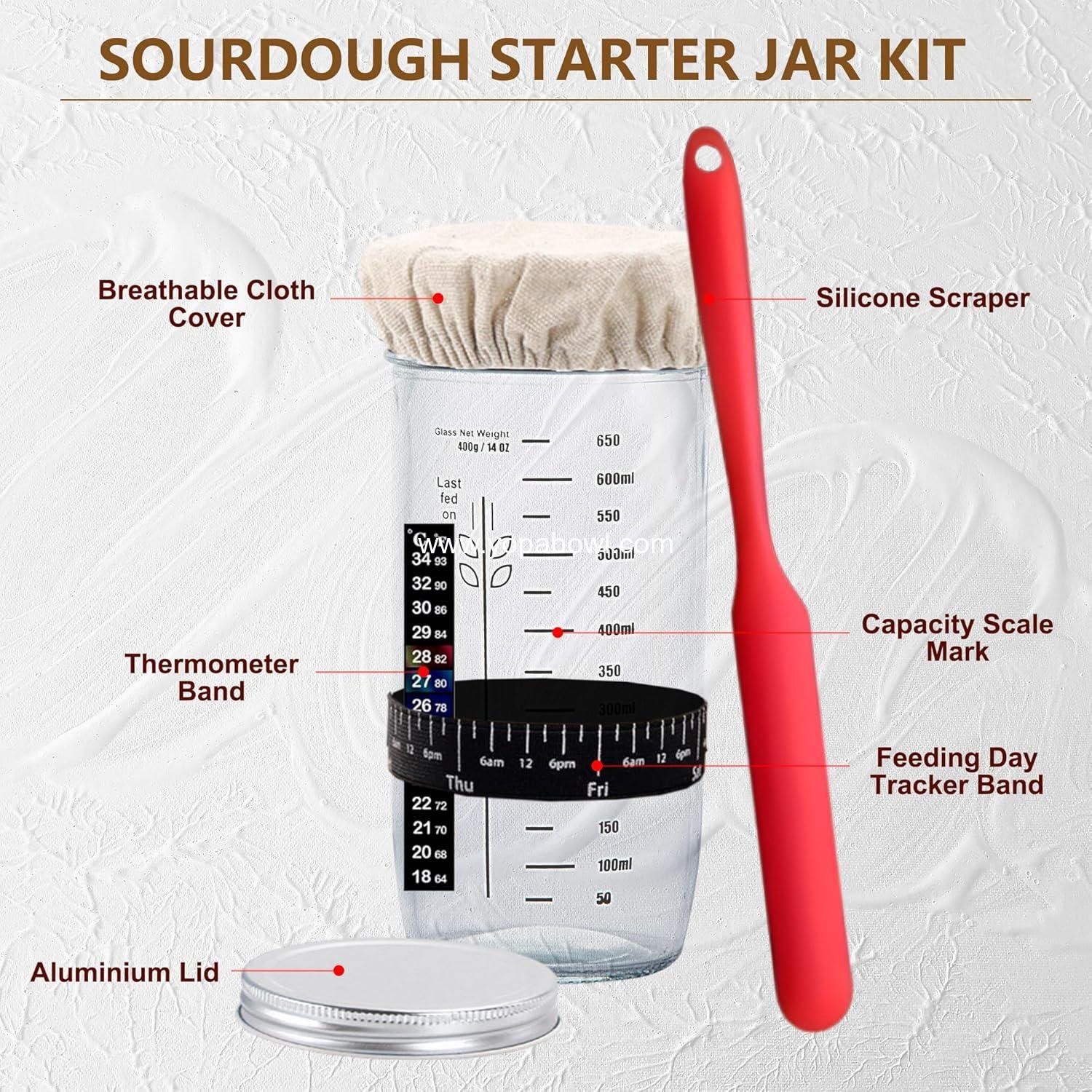 Wholesale Sourdough Starter Kit - 9'' Round Proofing Basket with Glass Starter Jar and Baking Supplies for Bread Making and Fermentation Factory Wholesale Sourdough Starter Kit - 9'' Round Proofing Basket with Glass Starter Jar and Baking Supplies for Bread Making and Fermentation Factory