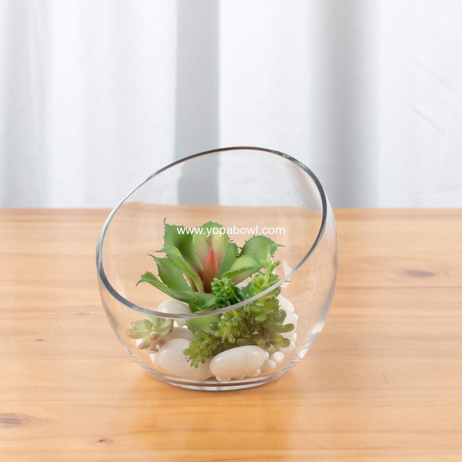 Wholesale Clear Slant Cut Bowl Glass Vase - 7 Wholesale Clear Slant Cut Bowl Glass Vase - 7