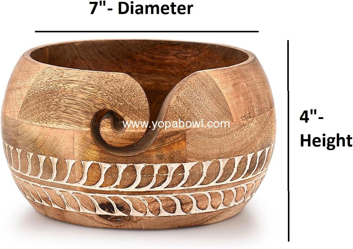 Wholesale Yarn Storage Mango Wood Bowl for Crocheting Accessories, Wool Organizer Round (7