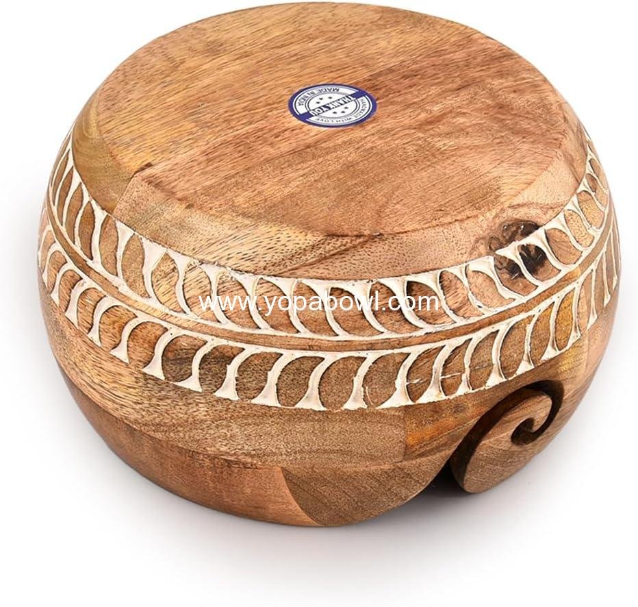 Wholesale Yarn Storage Mango Wood Bowl for Crocheting Accessories, Wool Organizer Round (7