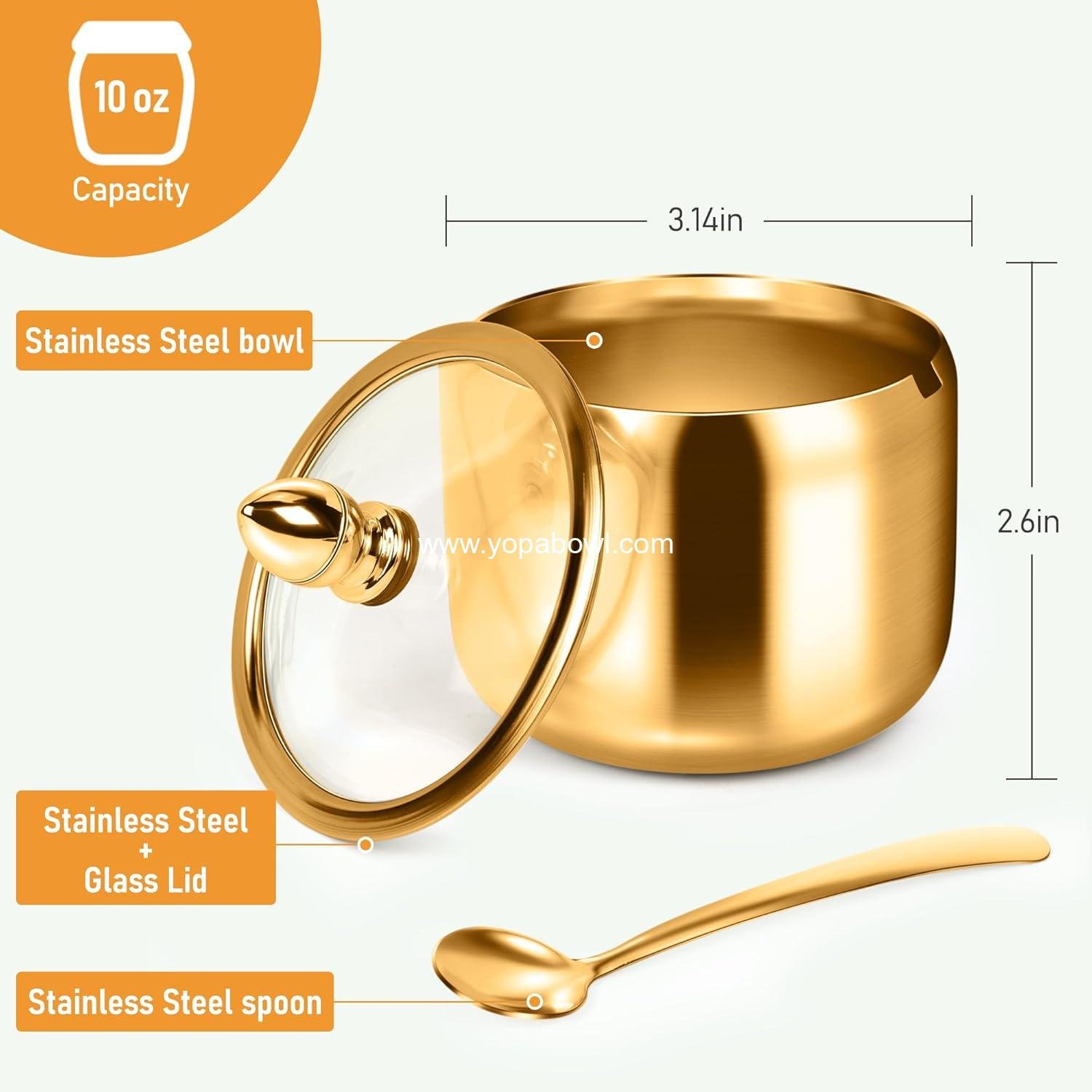 Wholesale Glass Sugar Container with Lid and Spoon - 10oz Gold Sugar Bowl for Coffee Stations, Kitchen Storage for Salt, Candy, Coffee Beans (Gold) Manufacturer Wholesale Glass Sugar Container with Lid and Spoon - 10oz Gold Sugar Bowl for Coffee Stations, Kitchen Storage for Salt, Candy, Coffee Beans (Gold) Manufacturer