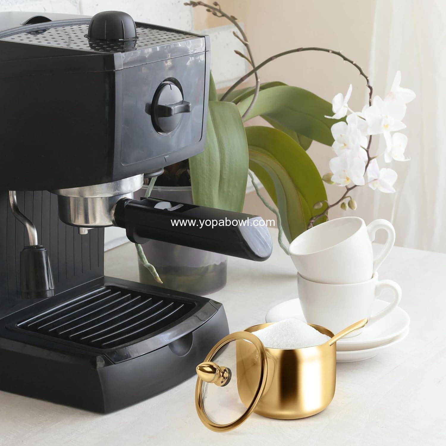 Wholesale Glass Sugar Container with Lid and Spoon - 10oz Gold Sugar Bowl for Coffee Stations, Kitchen Storage for Salt, Candy, Coffee Beans (Gold) Manufacturer Wholesale Glass Sugar Container with Lid and Spoon - 10oz Gold Sugar Bowl for Coffee Stations, Kitchen Storage for Salt, Candy, Coffee Beans (Gold) Manufacturer