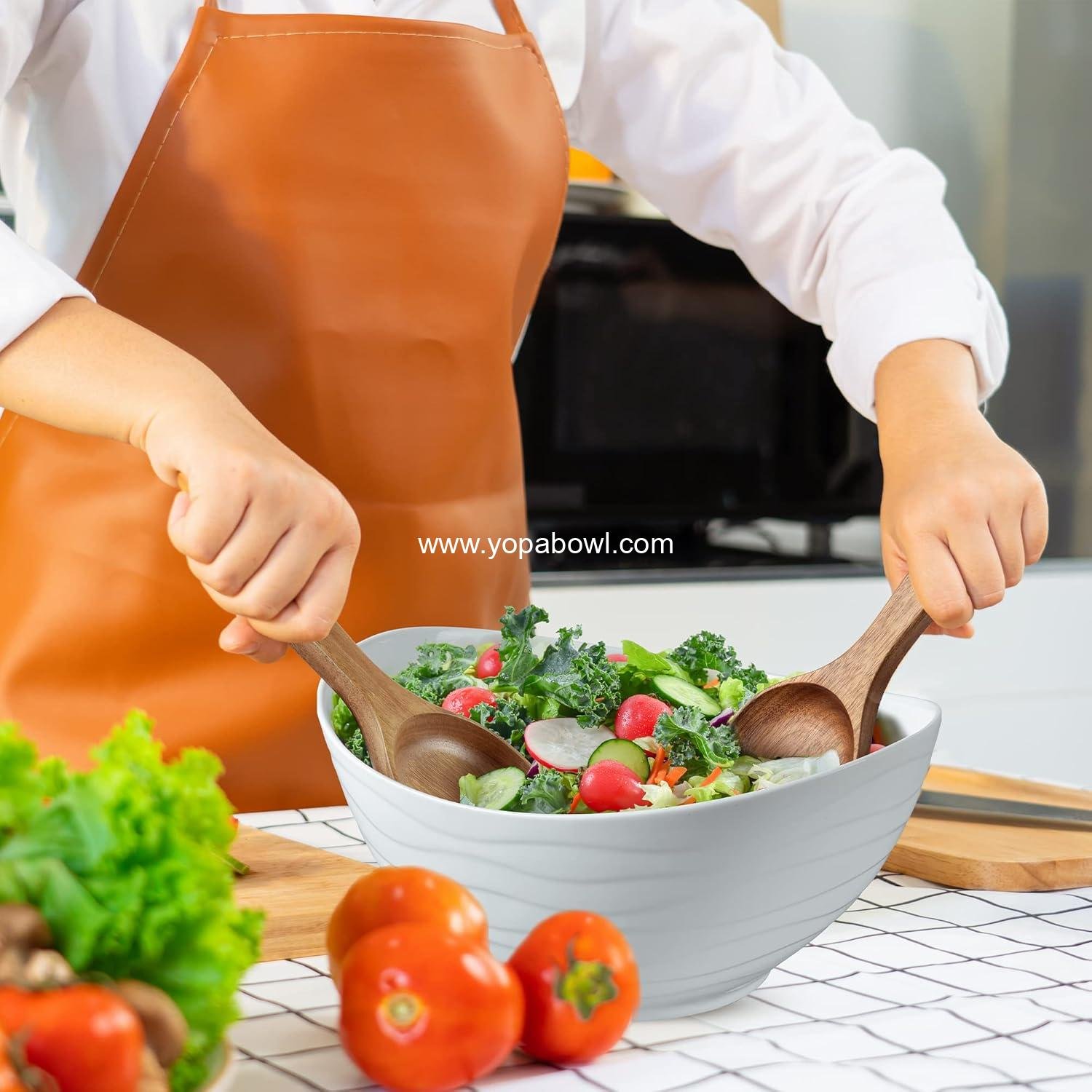 Wholesale Extra Large Elegant Ceramic Oval Salad Bowl Set with Premium Acacia Wood Serving Utensils - Large Capacity and Stylish Kitchen Essential - Factory