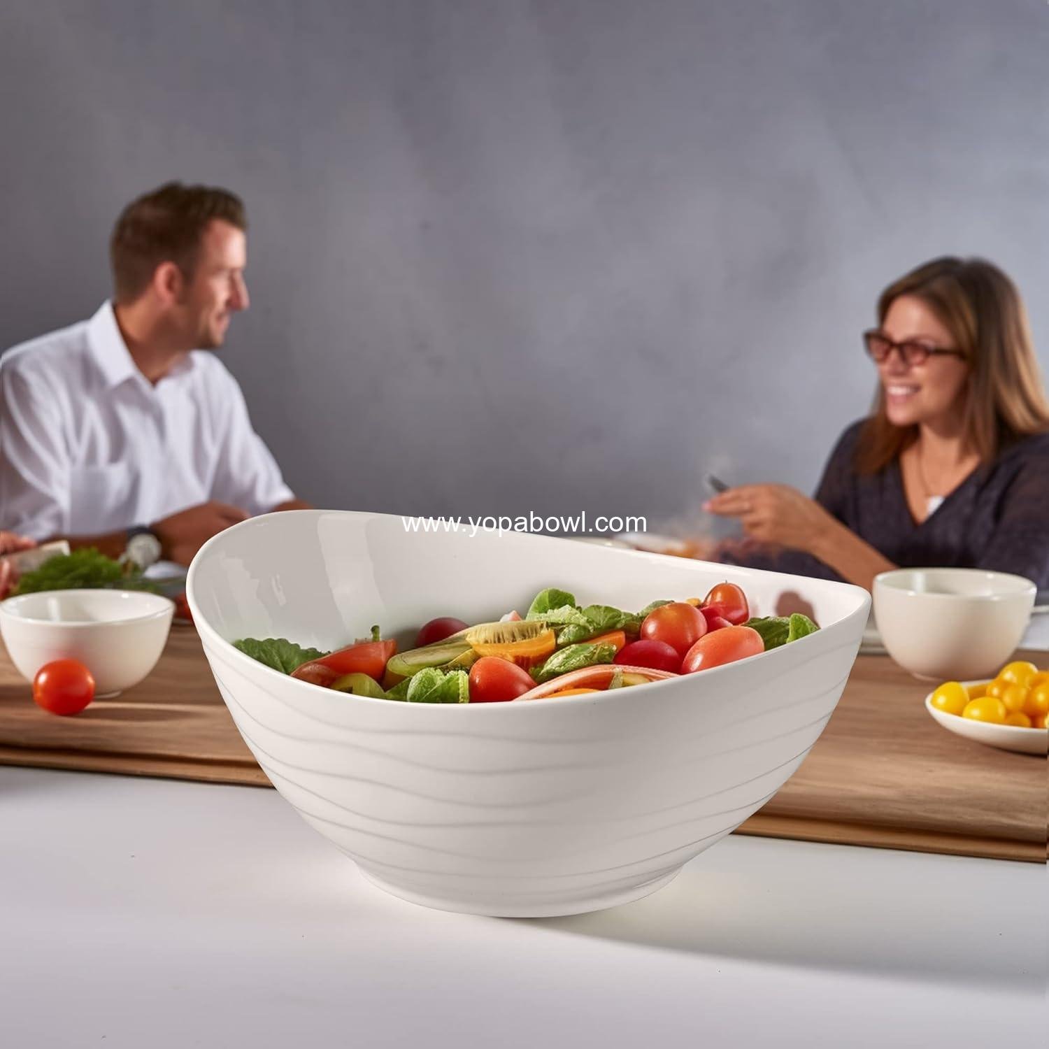 Wholesale Extra Large Elegant Ceramic Oval Salad Bowl Set with Premium Acacia Wood Serving Utensils - Large Capacity and Stylish Kitchen Essential - Factory