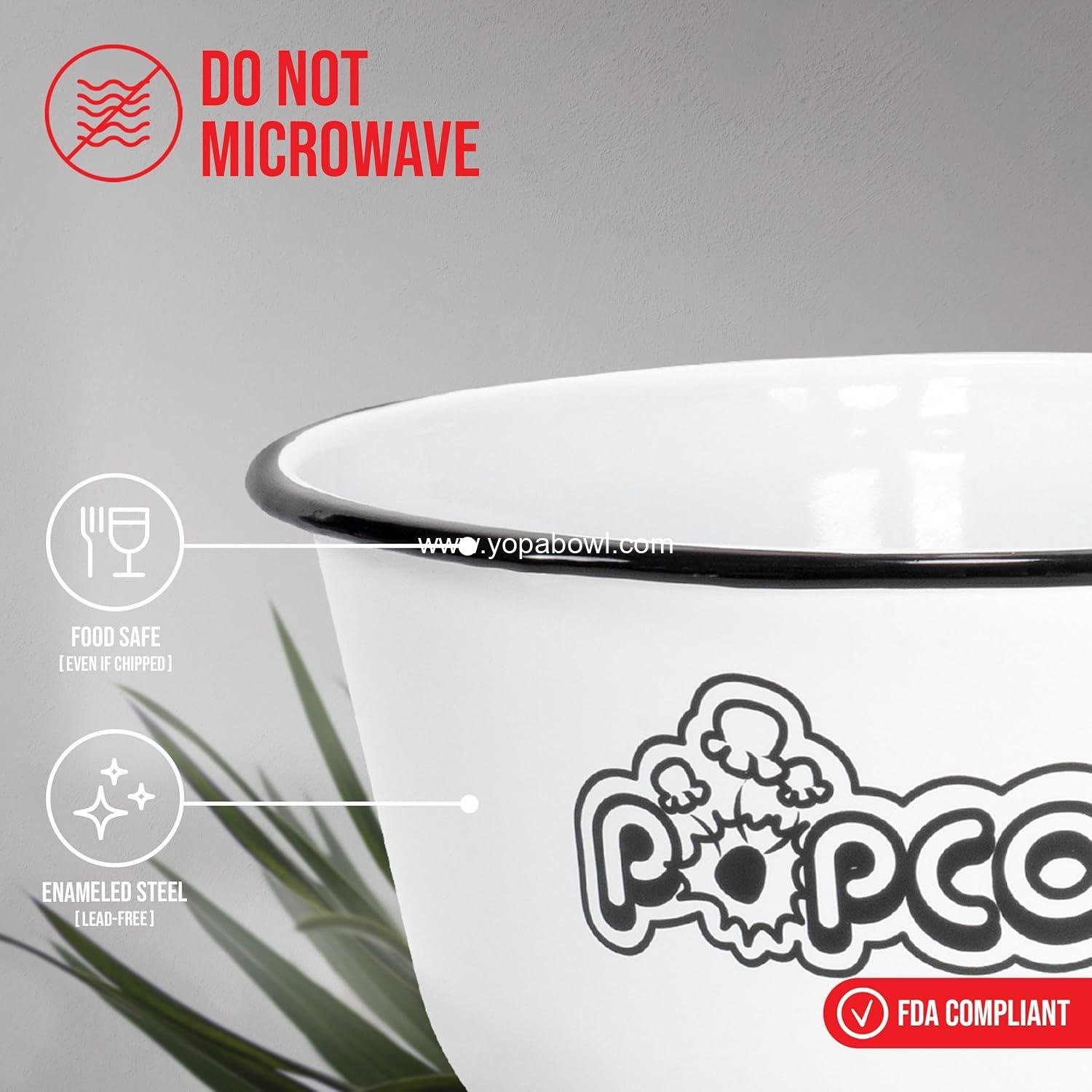 Wholesale Set of 5 White Enamelware Metal Classic 4 Quart and 1.2 Quart Popcorn Bowls with Assorted Color Prints and Black Rim Factory Wholesale Set of 5 White Enamelware Metal Classic 4 Quart and 1.2 Quart Popcorn Bowls with Assorted Color Prints and Black Rim Factory